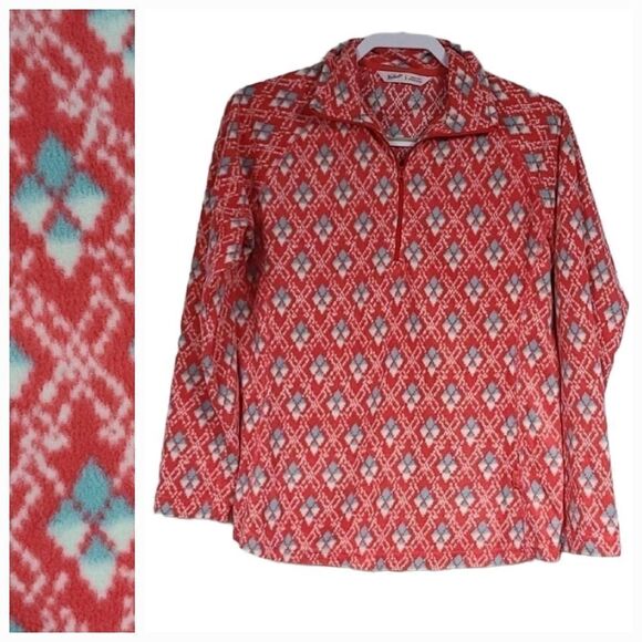 Woolrich Half-Zip Colwin Coral Printed Fleece Pullover Ladies Large Sweatshirt - Picture 1 of 8